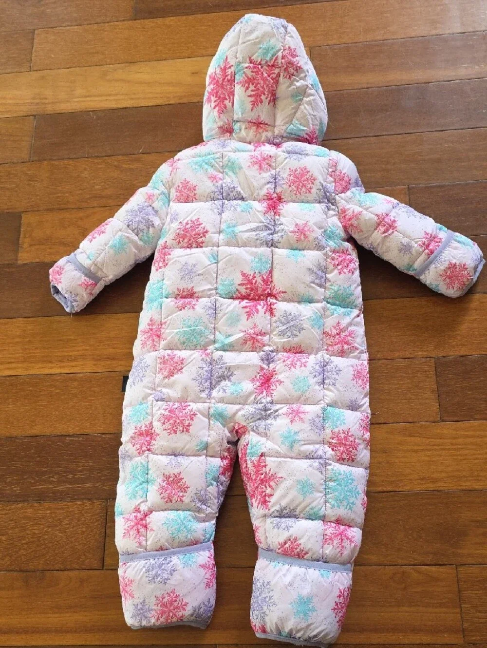 Cozy Hooded Snowflake Footie One-Piece - Pink, Aqua, Lavender